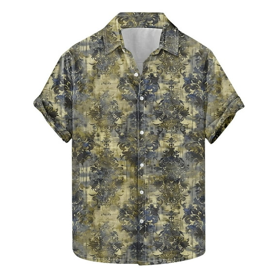 AHTJRT Stylish Men's Camouflage Print Button Down Short Sleeve Shirt Multicolor S