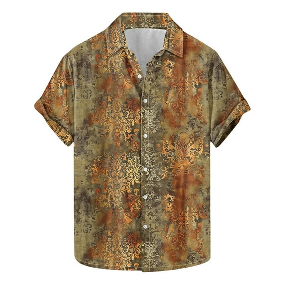 AHTJRT Stylish Men's Camouflage Print Button Down Short Sleeve Shirt Multicolor XL