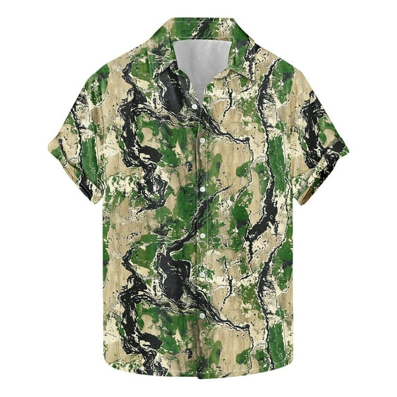AHTJRT Stylish Men's Camouflage Print Button Down Short Sleeve Shirt Multicolor XL