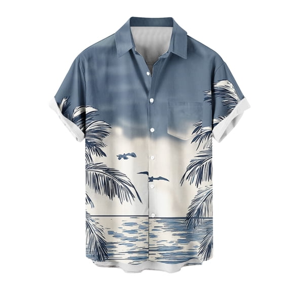 AHTJRT Stylish Men's Camouflage Print Button Down Short Sleeve Shirt Navy 4XL