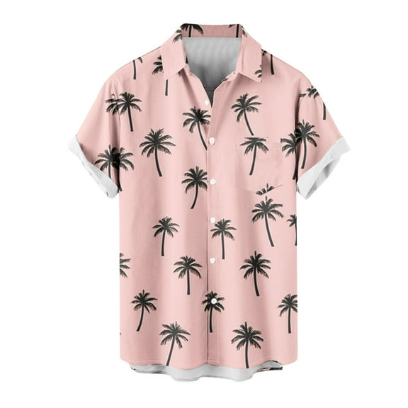 AHTJRT Stylish Men's Camouflage Print Button Down Short Sleeve Shirt Pink L