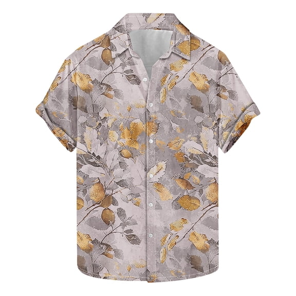 AHTJRT Stylish Men's Camouflage Print Button Down Short Sleeve Shirt Purple L
