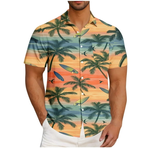 AHTJRT Stylish Men's Camouflage Print Button Down Short Sleeve Shirt Red 4XL