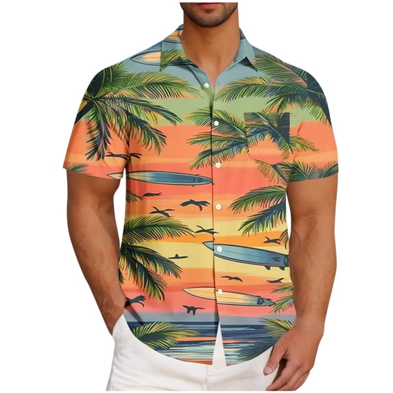 AHTJRT Stylish Men's Camouflage Print Button Down Short Sleeve Shirt Red 5XL
