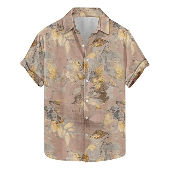 AHTJRT Stylish Men's Camouflage Print Button Down Short Sleeve Shirt Yellow 2XL