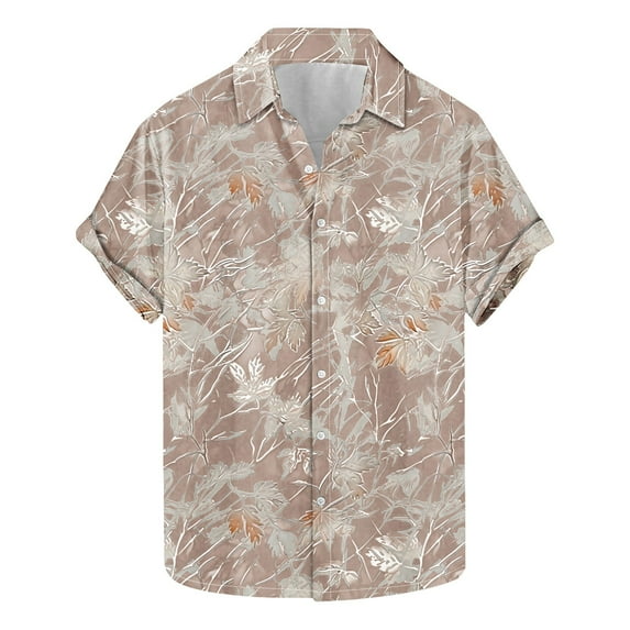 AHTJRT Stylish Men's Camouflage Print Button Down Short Sleeve Shirt Yellow 3XL
