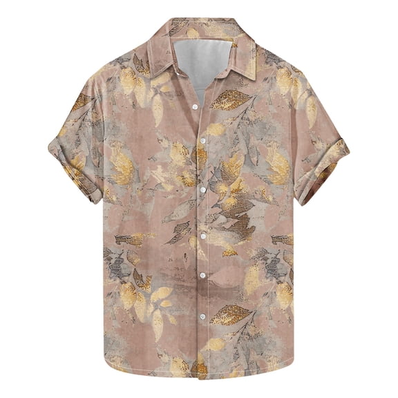 AHTJRT Stylish Men's Camouflage Print Button Down Short Sleeve Shirt Yellow 3XL