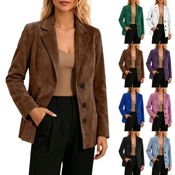 AHTJRT Suede Blazer Jackets for Women Dressy Business Casual Long Sleeve Single Breasted Button Notched Lapel Tuxedo Jackets with Pockets Black XXL