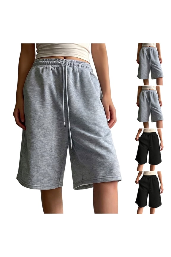 Sweat Capris for Women Drawstring Elastic Waist Wide Leg Sweatpants with Pockets Lightweight Summer Workout Running Gym Capris Black#01 S