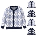 thumbnail image 1 of AHTJRT Sweater Cardigans for Girls Boys Kids Crewneck Full Button Down Outerwear Comfy Stretchy Fashion Argyle Grahpics Printed Tops Navy 5-6 Years, 1 of 6