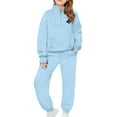 thumbnail image 1 of AHTJRT Sweatsuits Kids 2 Pieces Outfit Quarter Zip Pullover and Sweatpants Set Workout Running Track Suit Fashion 2026 Fall Spring Outift Sky Blue 11-12 Years, 1 of 9