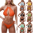 thumbnail image 1 of AHTJRT Textured Halter Bikini for Women Two Piece Triangle Bikini Sets Cheeky High Cut Bathing Suit Sporty Tie Side Swimsuits Green#02 XL, 1 of 5