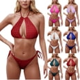 thumbnail image 1 of AHTJRT Textured Halter Bikini for Women Two Piece Triangle Bikini Sets Cheeky High Cut Bathing Suit Sporty Tie Side Swimsuits Hot Pink S, 1 of 5