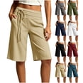 thumbnail image 1 of AHTJRT Tie Side Capri Pants for Women High Waist Knee Length Stretchy Breathable Summer Wide Leg Cotton Linen Capris with Pockets Wine XL, 1 of 9