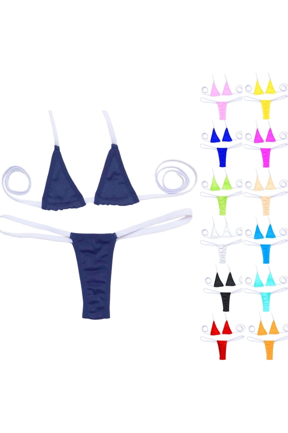 Triangle Halter Bikini Sets for Women Microbra Thong Swimwear Suit Cheeky Mesh Sheer See Through Two Pieces Bathing Suits Light Blue Free Size