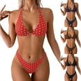 thumbnail image 1 of AHTJRT Two Pieces Bikini Set for Women Triangle Backless Halter String Bathing Suit Fashion Wave Point Printed Swimsuit Red S, 1 of 4