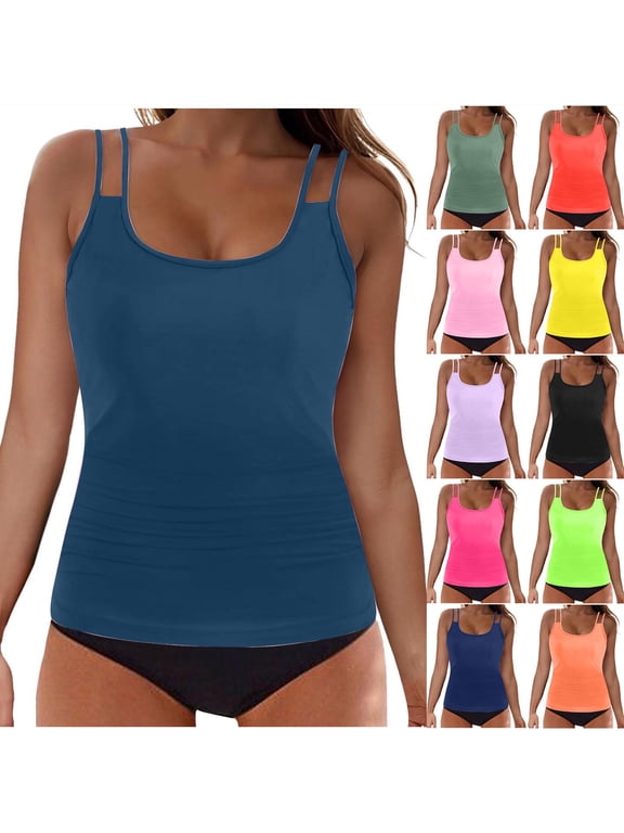 Two Pieces Tankini Swimsuit for Women Tummy Control Bathing Suit Scoop Neck Sporty Tank Tops and Thong Summer Beach Swimwear Mint Green S