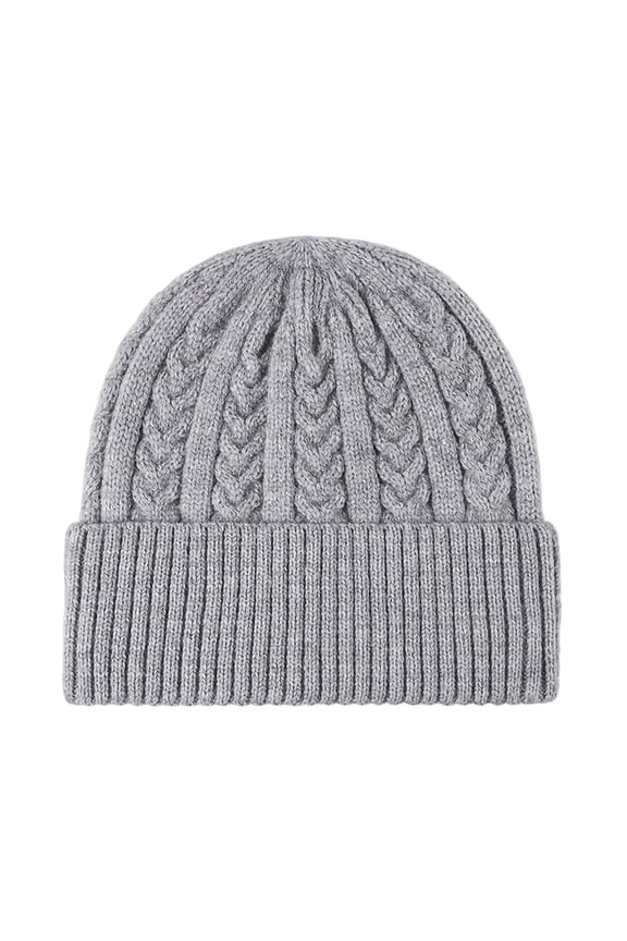 Unisex Cable Knit Beanie Hat Comfy Warm Stretchy Stocking Cuffed Skullcaps Fashion Solid Color Winter Outdoor Activity Caps Gray Free Size