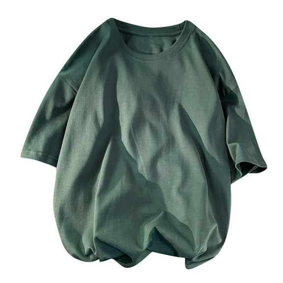 AHTJRT Unisex Casual Short Sleeve Cotton T-Shirt Round Neck Solid Color Blouse Green 2XL