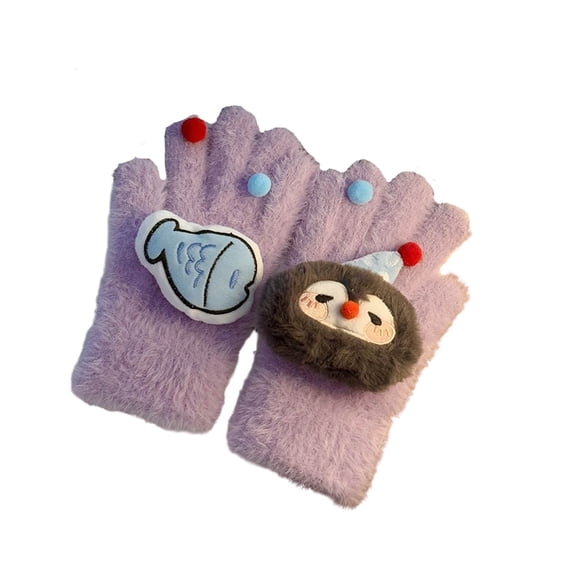 AHTJRT Unisex Cute Winter Gloves Warm Full Fingers Knit Mitten Gloves Funny Cartoon Gloves Outdoor Windproof Festival Christmas Gifts Purple Free Size