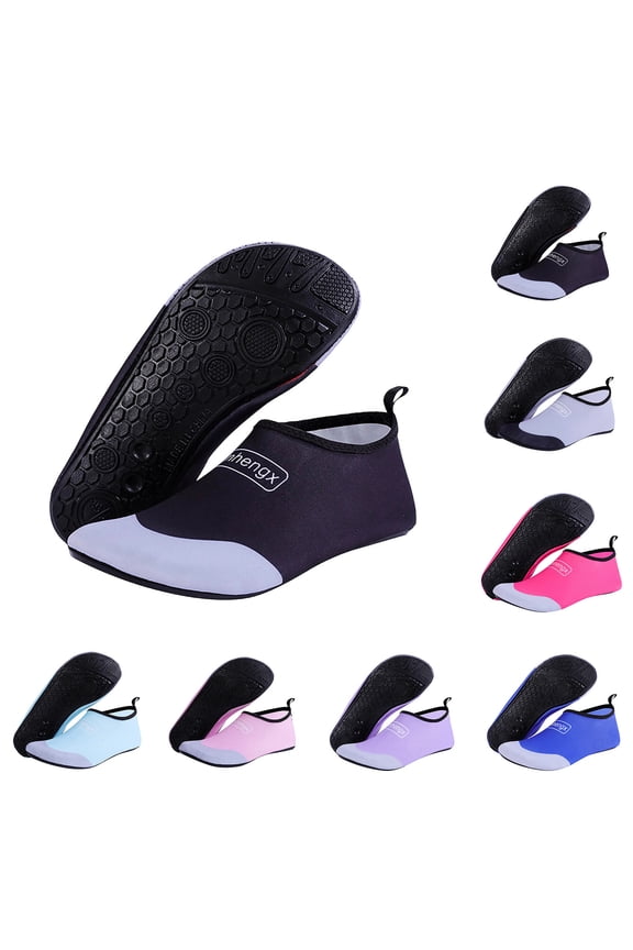 Unisex Quick Dry Water Shoes Lightweight Aqua Socks Barefoot Footwear Wide Toe Slip-On Shoes for Summer Beach Pool Activities Blue M