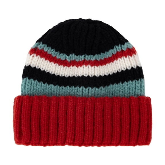 AHTJRT Unisex Skullcaps Fashion Baggy Colorblock Hats Warm Winter Outdoor Sports Snow Ski Caps Stocking Cuffed Crochet Beanie Hats Red Free Size