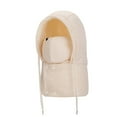 thumbnail image 1 of AHTJRT Unisex Winter One Piece Balaclavas Hat Warm Hat 3 in 1 Drawstrings Earflap Slouchy Fleece Hoodie Windproof Face Shield Mask Caps Beige Free Size, 1 of 2