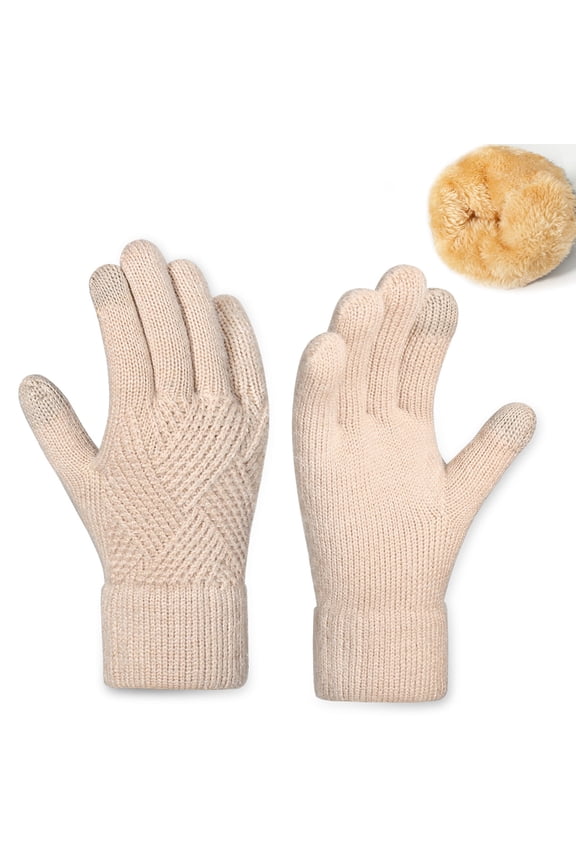 Unisex Winter Warm Fleece Lined Gloves Touch Screen Snow Ski Gloves Windproof Soft Striped Knit Mittens for Cold Weather Red Free Size