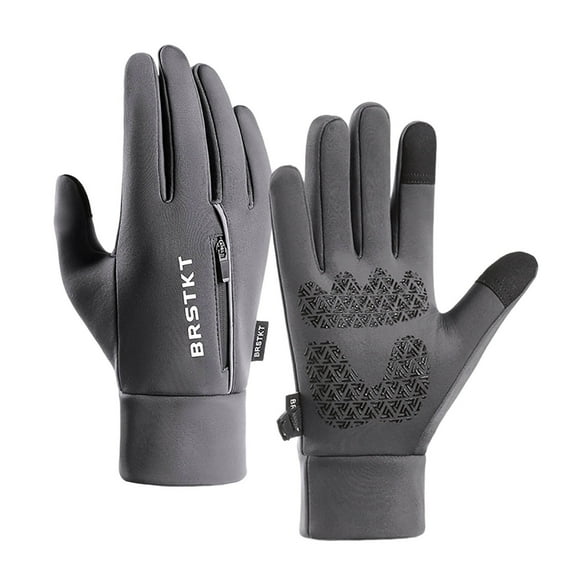 AHTJRT Unisex Winter Warm Gloves Touch Screen Full Finger Anti-Slip Gloves with Zipper Pockets Waterproof Wrist Cuffs Cycling Working Mittens Gray L