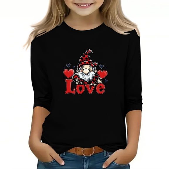 AHTJRT Valentine's Day Shirts for Boys Girls Kids Love Letters Printed Tees Funny Fashion Crewneck Tops Festival Holiday Clothes Black 3-4 Years