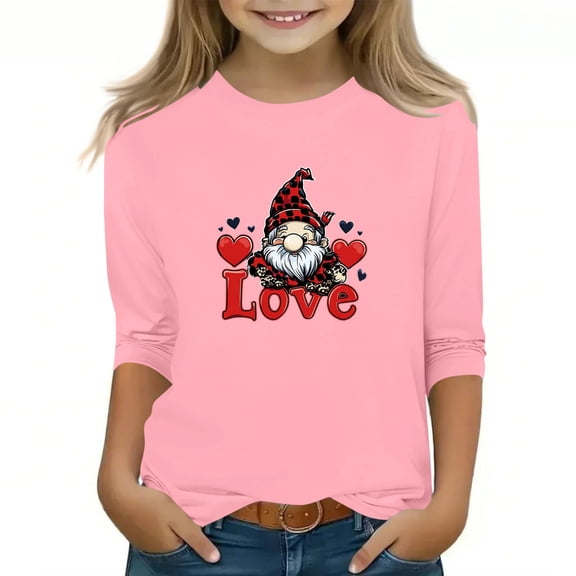 AHTJRT Valentine's Day Shirts for Boys Girls Kids Love Letters Printed Tees Funny Fashion Crewneck Tops Festival Holiday Clothes Pink 12-13 Years