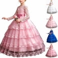 thumbnail image 1 of AHTJRT Vintage Princess Ball Gown for Girls Lace Embroidered Crew Neck Long Sleeve Layered Maxi Dresses A-Line Flower Dresses Hot Pink 9-10 Years, 1 of 7