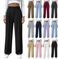 thumbnail image 1 of AHTJRT Wide Leg Dress Pants for Women Stretchy Straight Trousers with Front Seam Foraml Casual Business Work Office Pants Wine M, 1 of 10