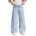 thumbnail image 1 of AHTJRT Wide Leg Jeans for Girls High Waisted Loose Baggy Trousers with Pockets Fashion Bowknot Patterns Pritned Denim Pants Blue 8-9 Years, 1 of 9