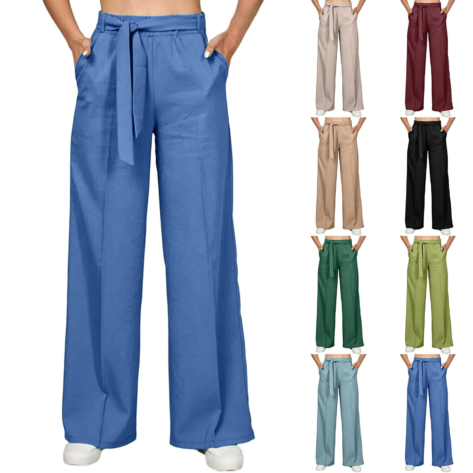 AHTJRT Wide Leg Palazzo Pants for Women Tie Front High Waisted Work — free download