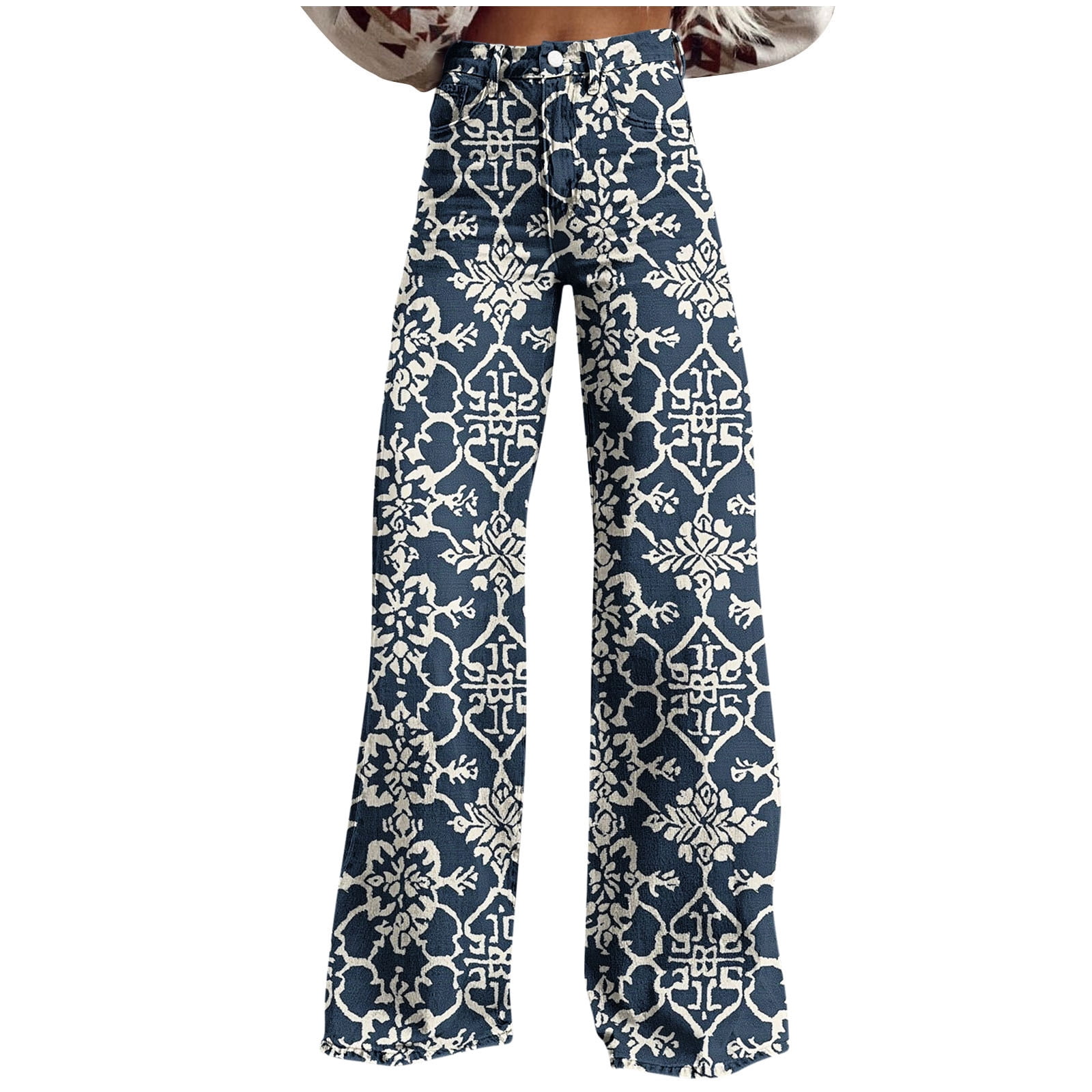 AHTJRT Wide Leg Pants for Women Fashion Floral Printed Baggy Wide Leg ...