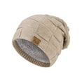 thumbnail image 1 of AHTJRT Winter Beanies for Men Women Plaid Solid Color Earmuff Eskimo Hats Stocking Cuffed Winter Warm Sherpa Fleece Lined Skullcaps Beige Free Size, 1 of 5