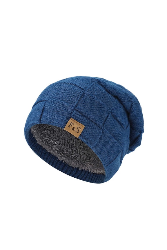 Winter Beanies for Men Women Plaid Solid Color Earmuff Eskimo Hats Stocking Cuffed Winter Warm Sherpa Fleece Lined Skullcaps Navy Free Size