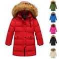 thumbnail image 1 of AHTJRT Winter Coat for Kids Girls Boys Full Zip Long-Length Hooded Puffer Coats with Pockets Thermal Long Sleeve Windproof Outerwear Overcoats Blue 8-9 Years, 1 of 5