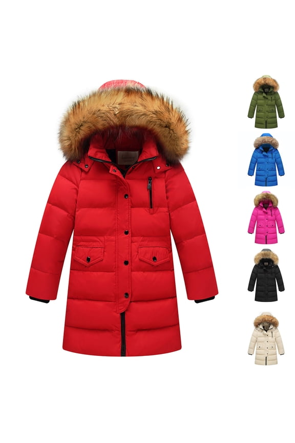 Winter Coat for Kids Girls Boys Full Zip Long-Length Hooded Puffer Coats with Pockets Thermal Long Sleeve Windproof Outerwear Overcoats Green 14-15 Years