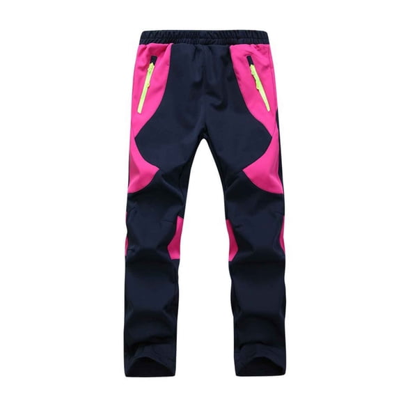 AHTJRT Winter Snow Pants for Kids Elastic Waist Trousers Durable Warm Fleece Outdoor Softshell Ski Pants with Pockets Climbing Snowboarding Pants Hot Pink 3-4 Years