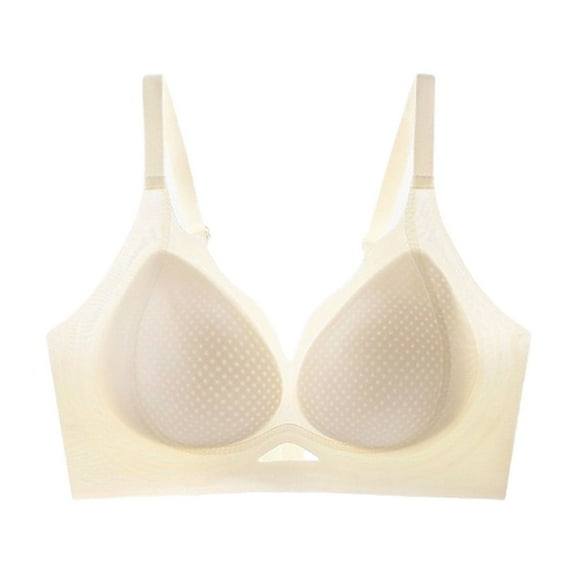 AHTJRT Wireless Push Up Bras for Women Comfy Back Smoothing Everyday Sports Bras Seamless Full Coverage See Through Bralettes Beige L