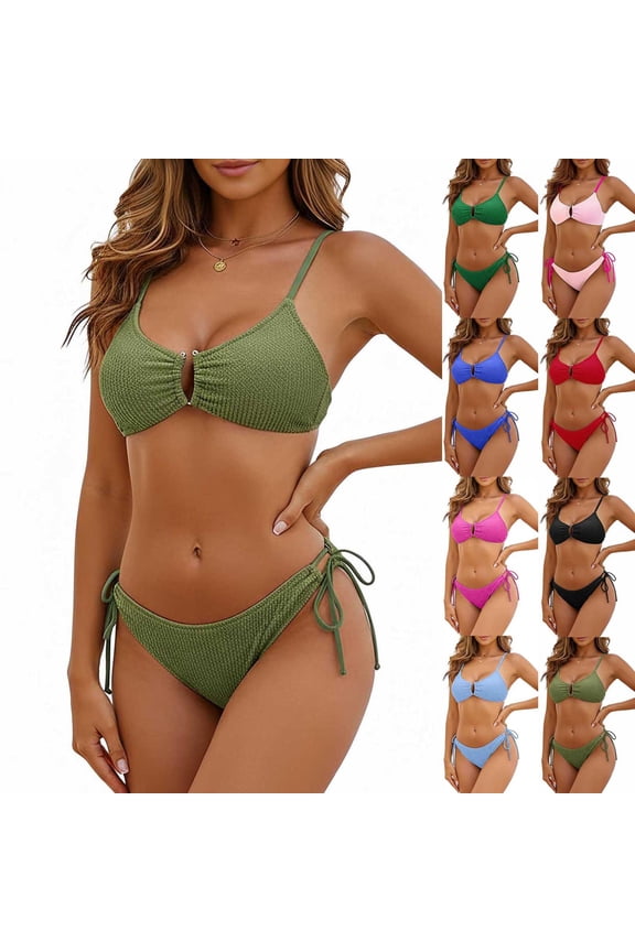 Women's 2 Piece Bikini Sets Skinny High Cut Bathing Suit Textured Spaghetti Straps Swimsuits Fashion 2026 Beach Sets Blue XXL