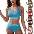 thumbnail image 1 of AHTJRT Women's 2 Piece Bikini Sets Stretch Push-Up Spaghetti Straps Bralettes and High Waisted Bottoms Bathing Suit Slimming Tummy Control Swimsuit Blue M, 1 of 9