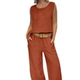 thumbnail image 1 of AHTJRT Women's 2 Piece Linen Sets Sleeveless Round Neck Tees Baggy Wide Leg Pants Set Casual 2026 Spring Lounge Outdoor Outfits Red L, 1 of 6