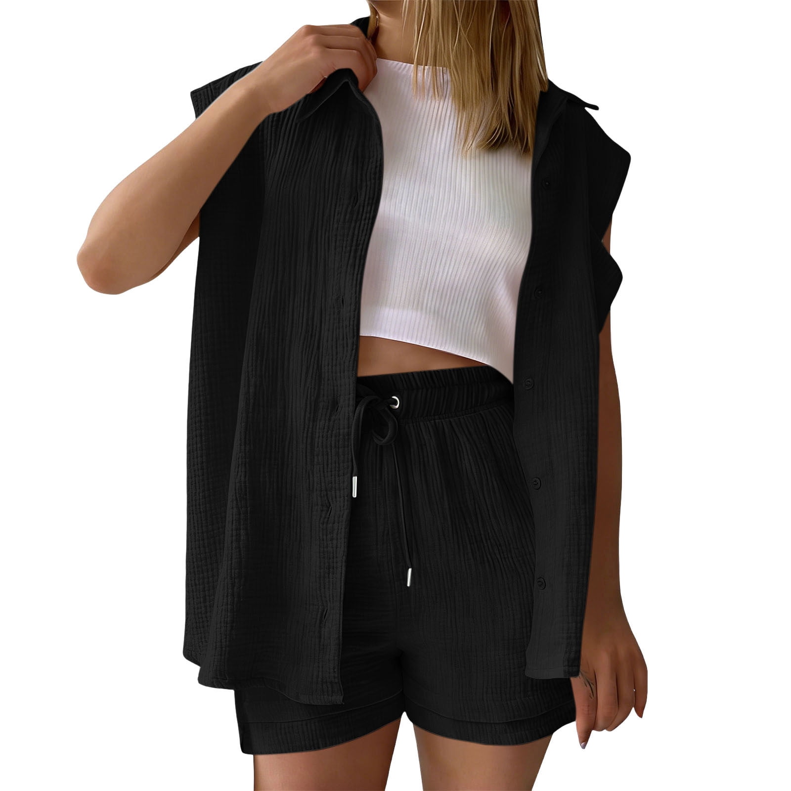 90's Black Button Down Sleeveless Dress main image 1