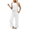 thumbnail image 1 of AHTJRT Women's 2 Piece Sweatsuits Crewneck Sleeveless Tops with Drawstrings Wide Leg Pants Amtching Set Summer Lounge Outdoor Travel Outfits White L, 1 of 9