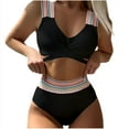 thumbnail image 1 of AHTJRT Women's 2 Piece Swimsuits Halter Deep V Neck Bathing Suits Push Up Bralettes with Tie Side High Waisted Shorts Bikini Sets Black L, 1 of 5