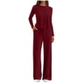 thumbnail image 1 of AHTJRT Women's 2 Pieces Workout Sets Fashion Long Sleeves Top and Wide Leg Pants Outfit Comfy Soft Atheltic Tracksuits Wine M, 1 of 10