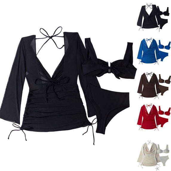 AHTJRT Women's 3 Piece Swimsuits Halter Triangle High Cut Bikini Sets ...